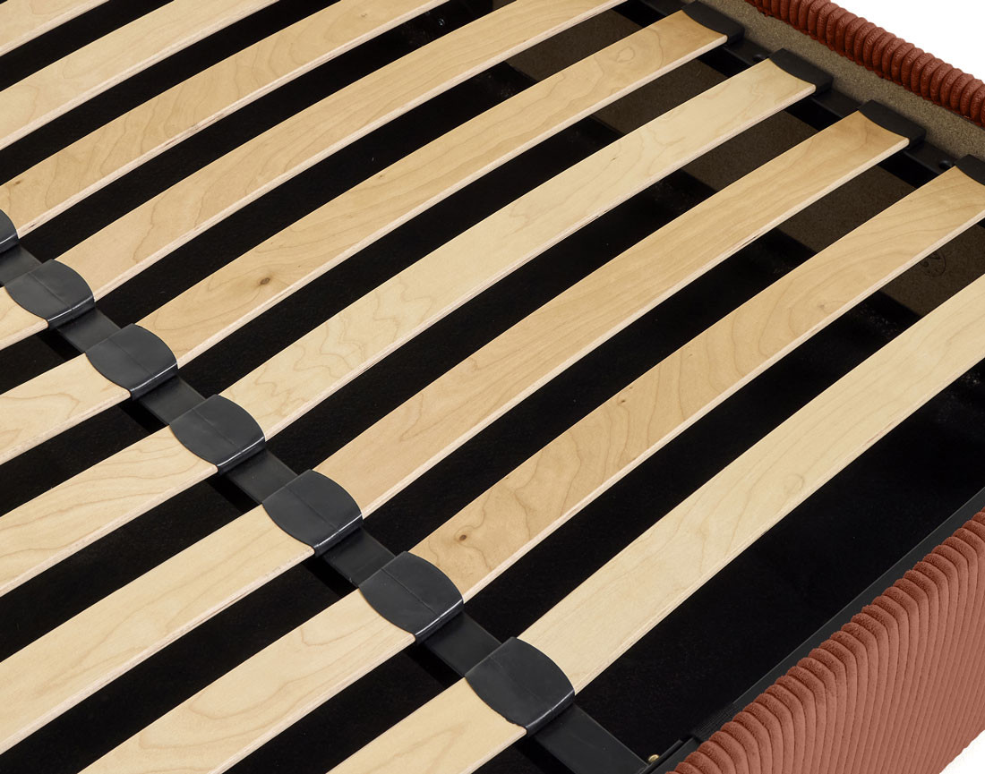 Lit coffre 140x190 cm en velours côtelé avec sommier inclus Goyave