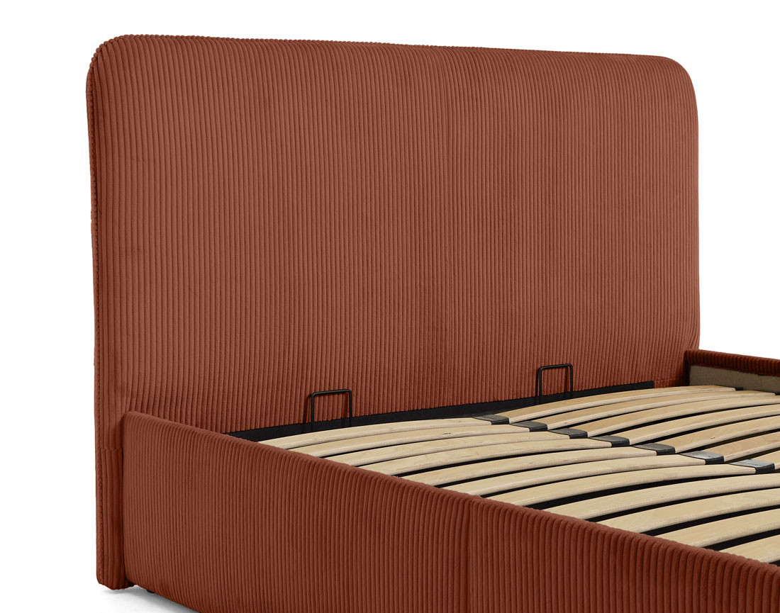 Lit coffre 140x190 cm en velours côtelé avec sommier inclus Goyave