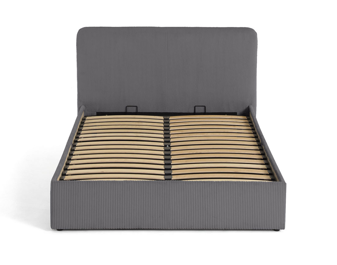 Lit coffre 140x190 cm en velours côtelé avec sommier inclus Goyave