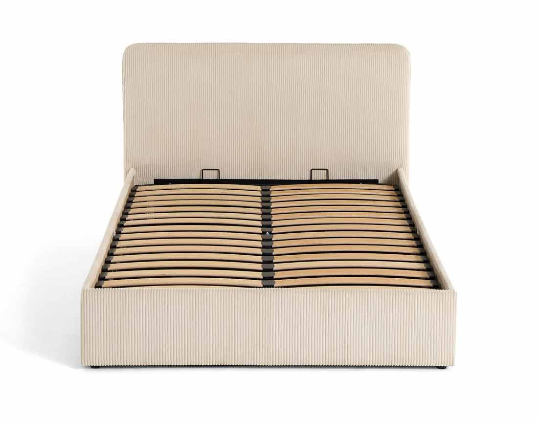 Lit coffre 140x190 cm en velours côtelé avec sommier inclus Goyave