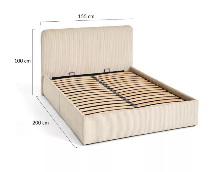 Lit coffre 140x190 cm en velours côtelé avec sommier inclus Goyave