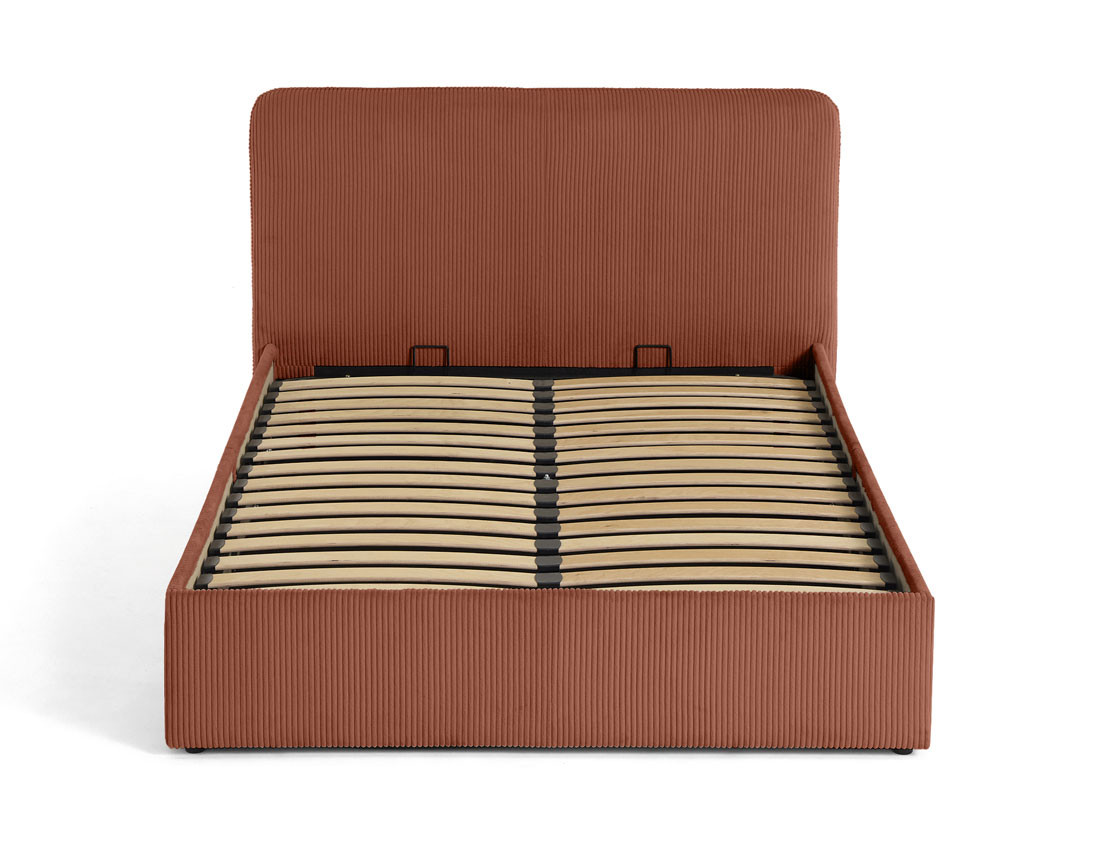 Lit coffre 160x200 en velours côtelé avec sommier inclus Goyave