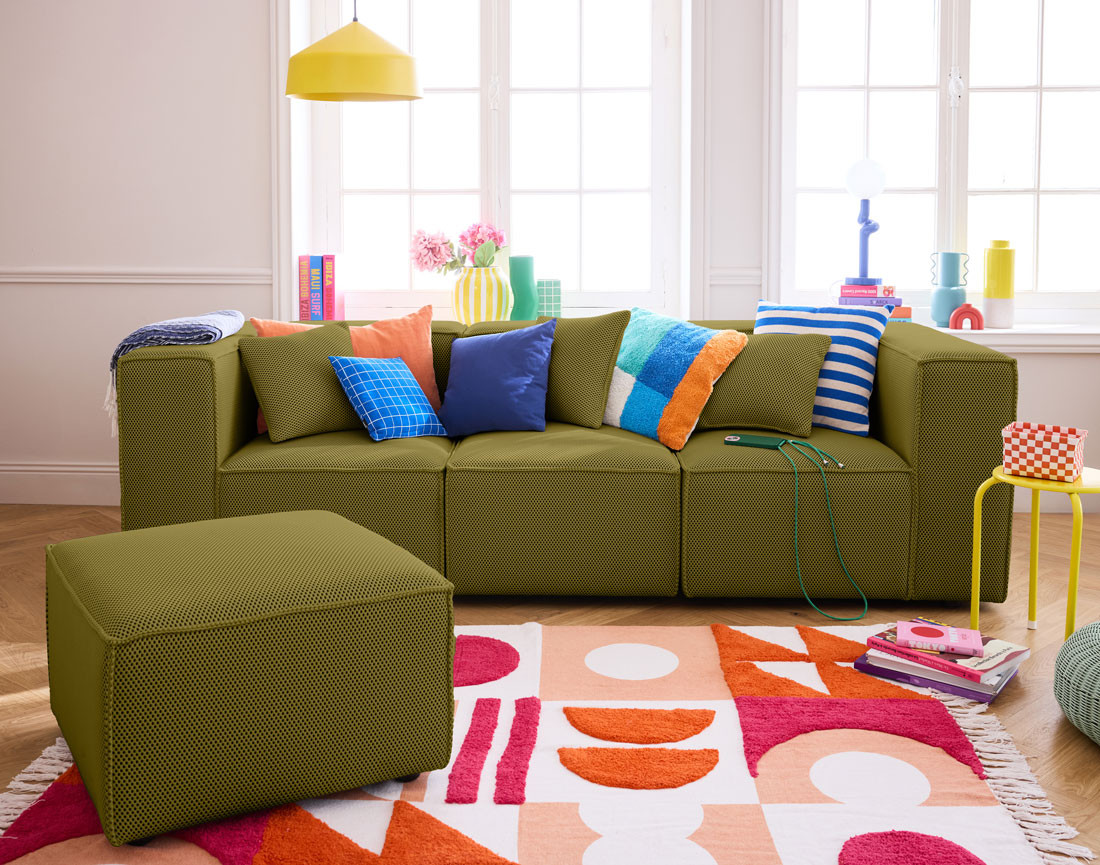 Canapé modulable 3 places en tissu mailles 3D Arty