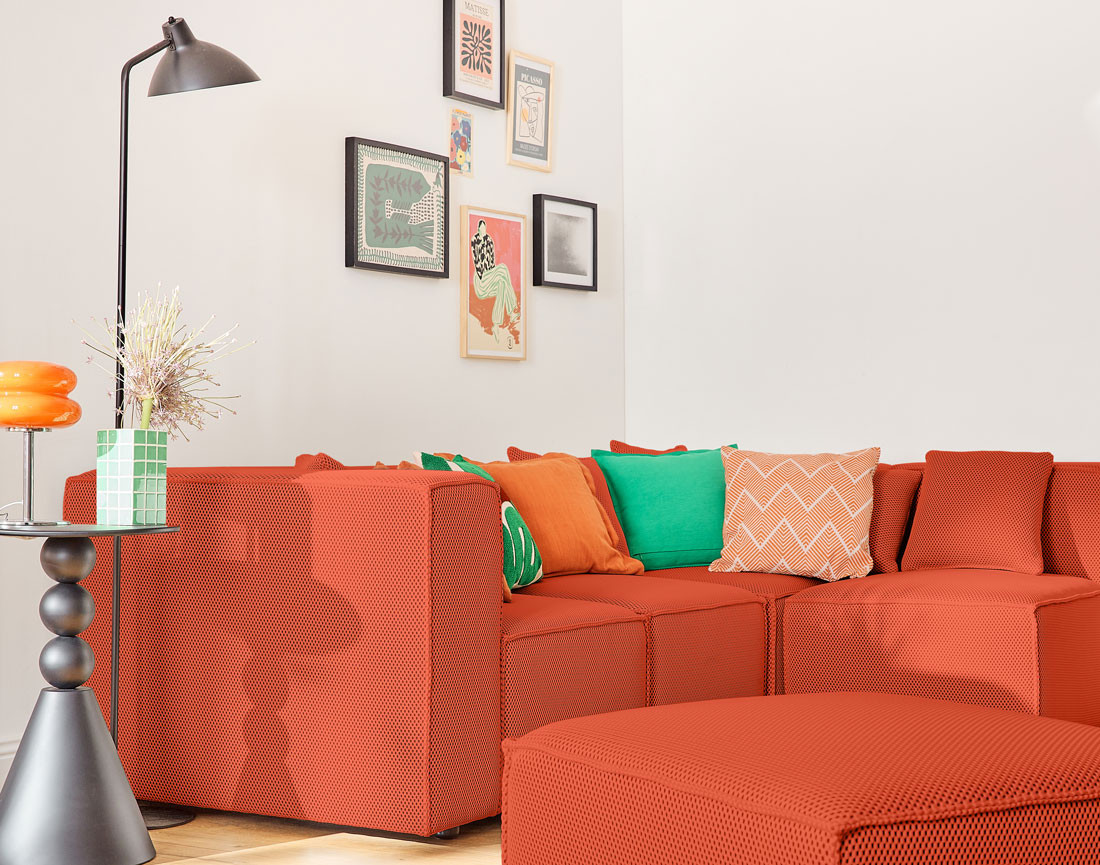 Canapé modulable d'angle droit 5 places en tissu mailles 3D Arty