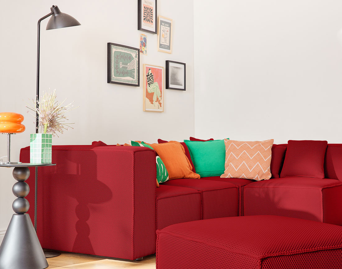 Canapé modulable d'angle droit 5 places en tissu mailles 3D Arty
