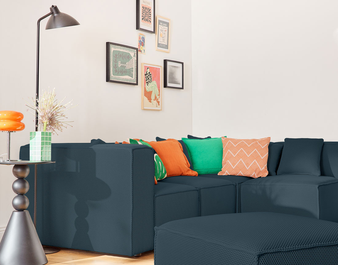 Canapé modulable d'angle droit 5 places en tissu mailles 3D Arty