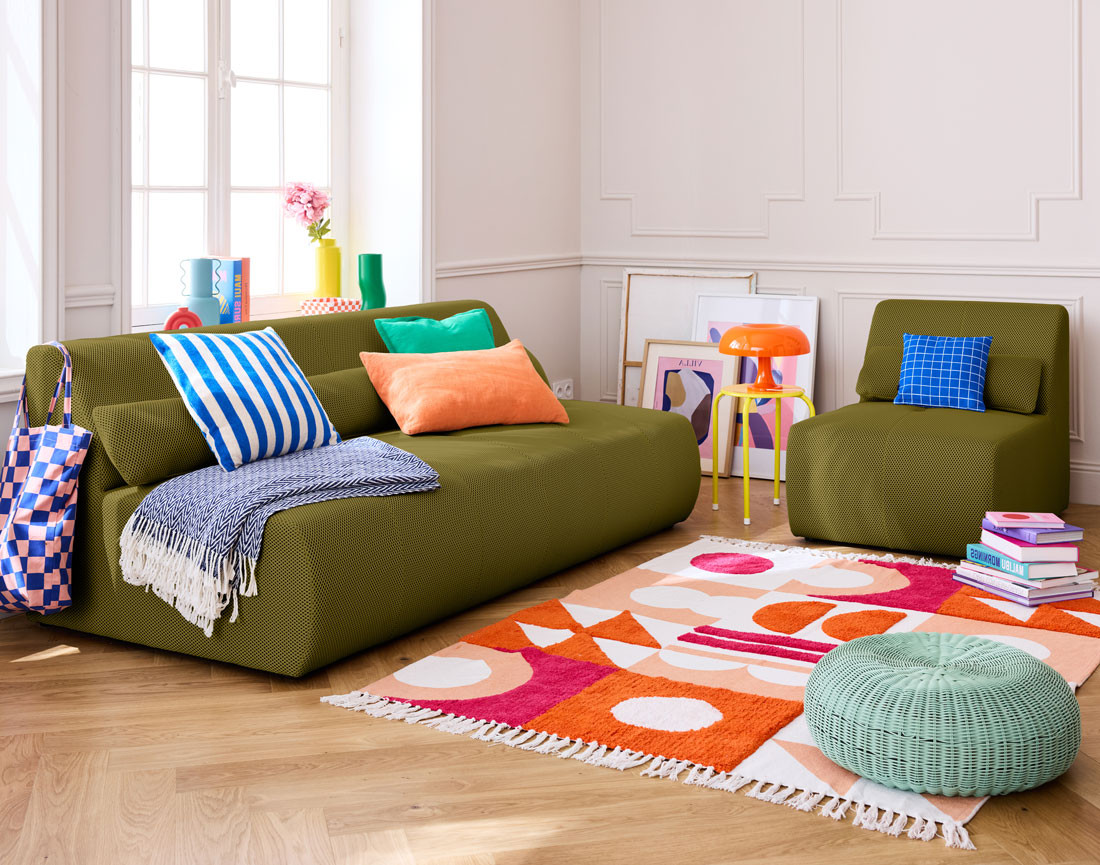 Canapé droit 3 places en tissu mailles 3D Onyx