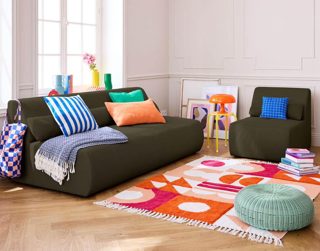 Canapé droit 3 places en tissu mailles 3D Onyx