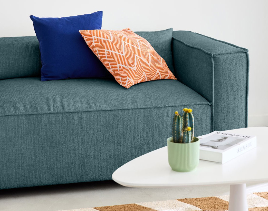 Canapé d'angle gauche 4 places en tissu velours relief Ela