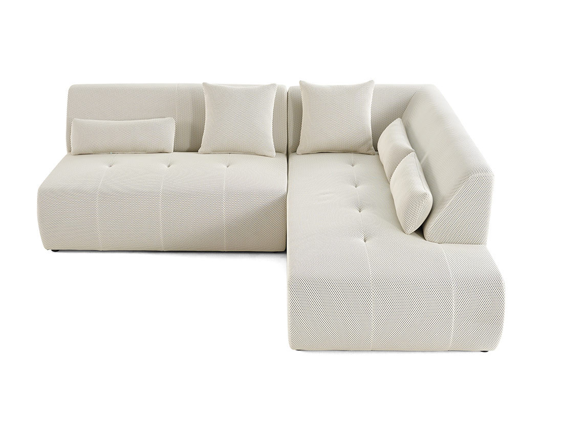 Canapé modulable d'angle droit 5 places en tissu mailles 3D Onyx Canapé modulable d'angle droit 5 places en tissu mailles 3D Onyx