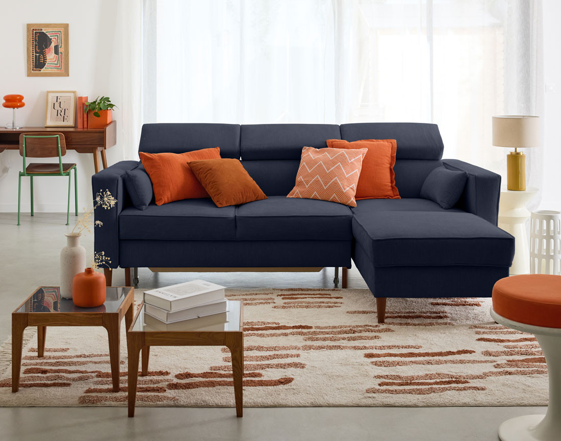 Canapé d'angle convertible avec têtières coffre 4 places Alicante