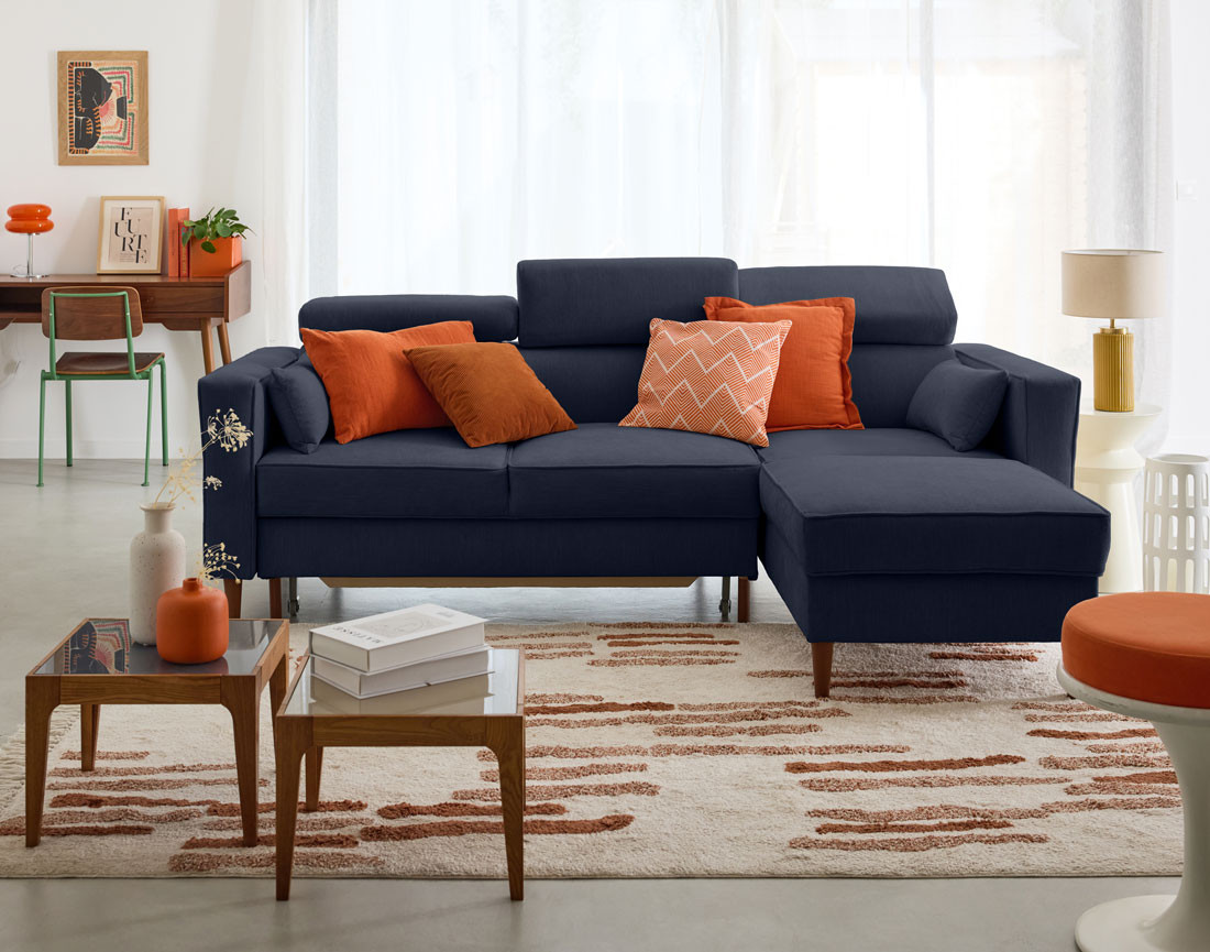 Canapé d'angle convertible avec têtières coffre 4 places Alicante