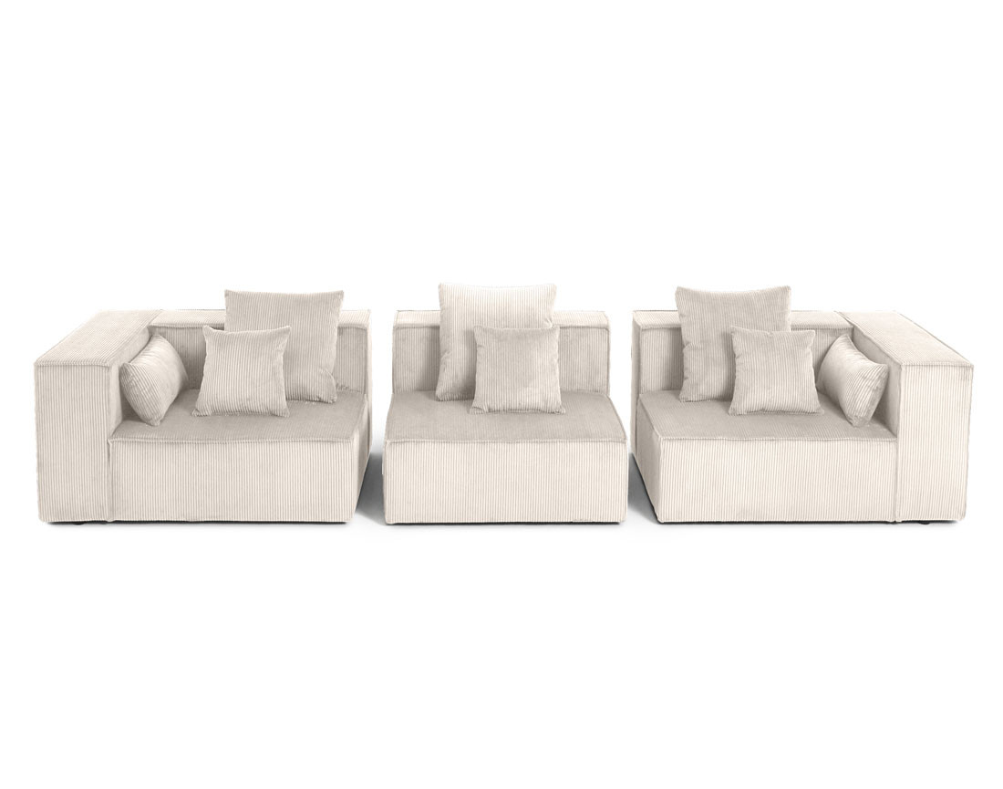 Canapé modulable droit 3 places en velours côtelé Colombine