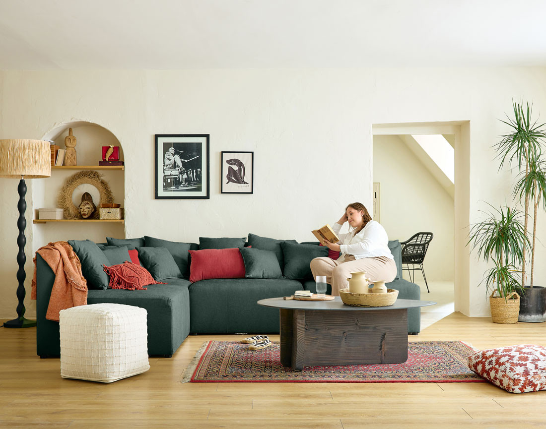 Canapé modulable d'angle réversible 4 places en tissu Amalfi