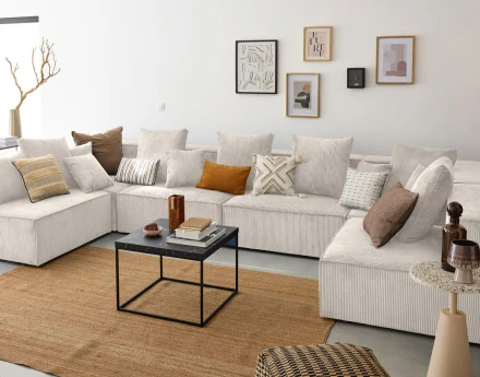 Canapé modulable panoramique 7 places en velours côtelé Colombine