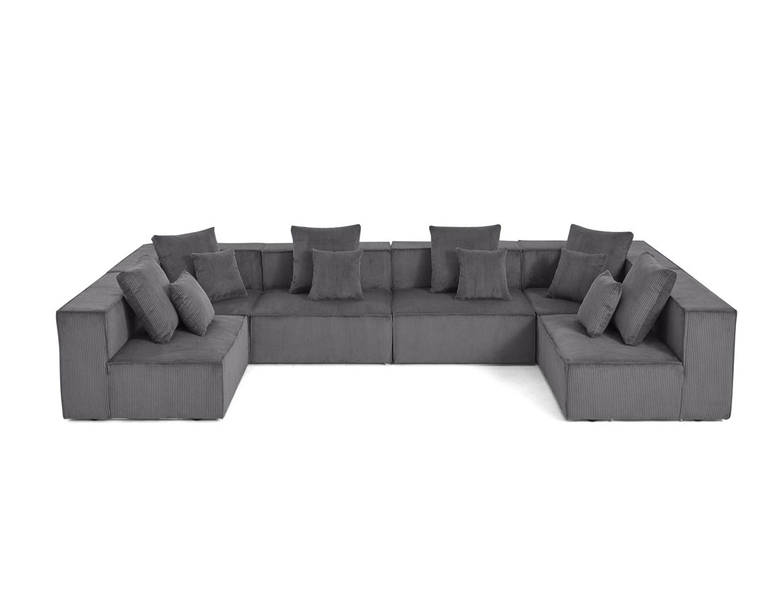 Canapé modulable panoramique 7 places en velours côtelé Colombine