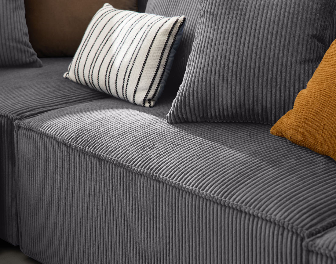 Canapé modulable panoramique 7 places en velours côtelé Colombine