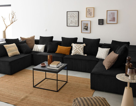 Canapé modulable panoramique 7 places en velours côtelé Colombine