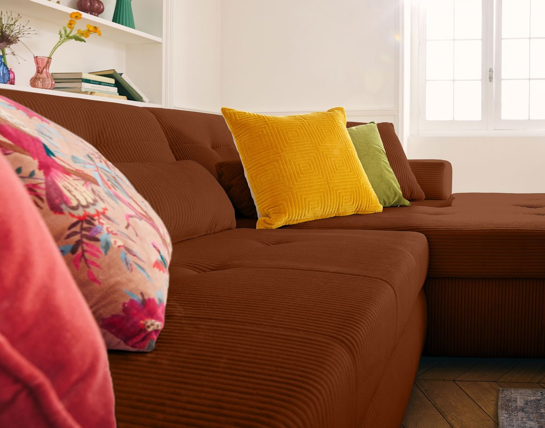 Canapé d'angle convertible Vermont 4 places avec coffre - angle droit