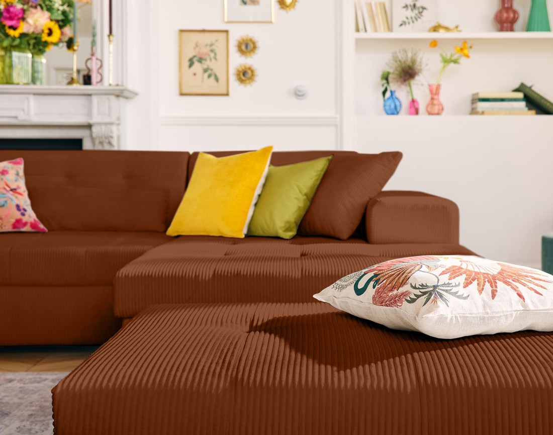 Canapé d'angle convertible Vermont 4 places avec coffre - angle droit