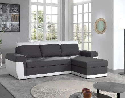 Milan - Canapé d'angle réversible - 4 places - Convertible avec coffre - En simili et tissu