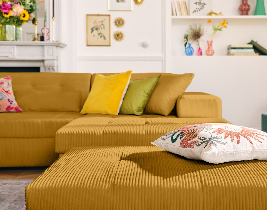 Canapé d'angle convertible Vermont 4 places avec coffre - angle droit