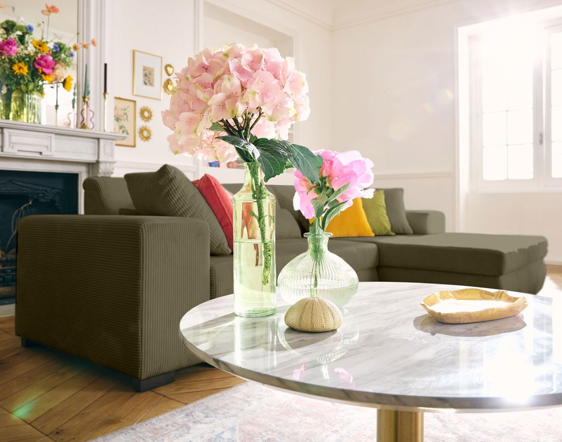 Canapé d'angle convertible Vermont 4 places avec coffre - angle droit