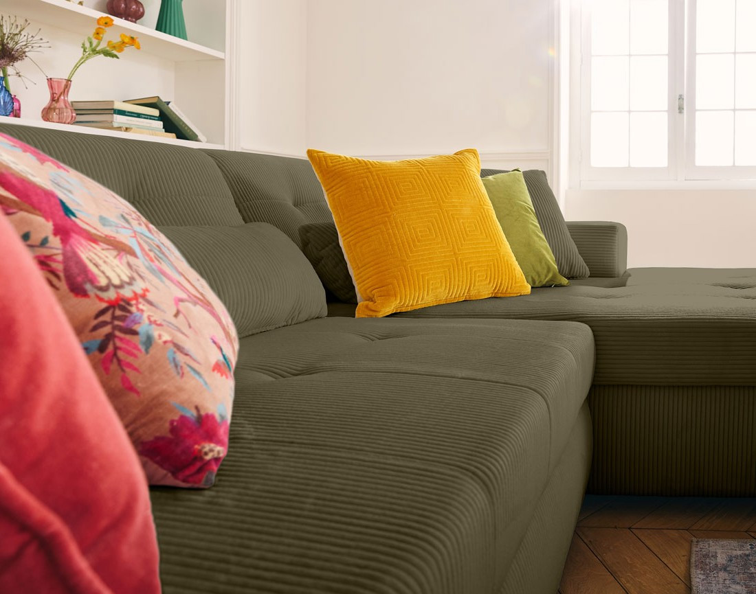 Canapé d'angle convertible Vermont 4 places avec coffre - angle droit