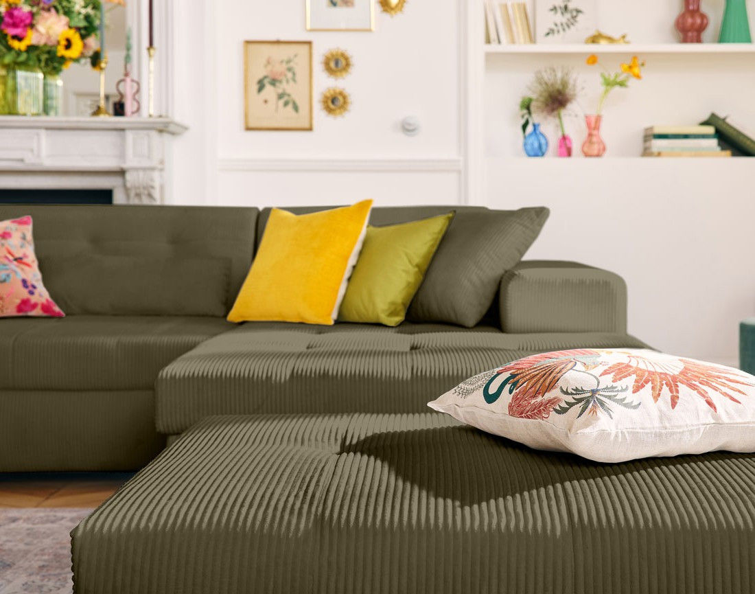 Canapé d'angle convertible Vermont 4 places avec coffre - angle droit