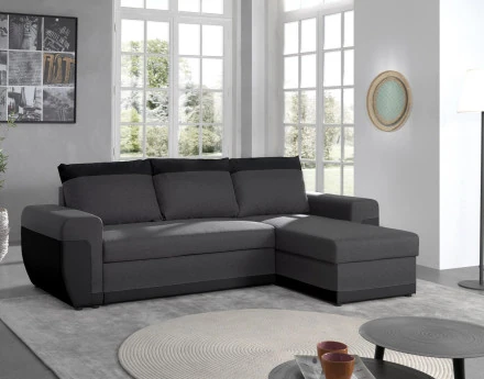 Milan - Canapé d'angle réversible - 4 places - Convertible avec coffre - En simili et tissu
