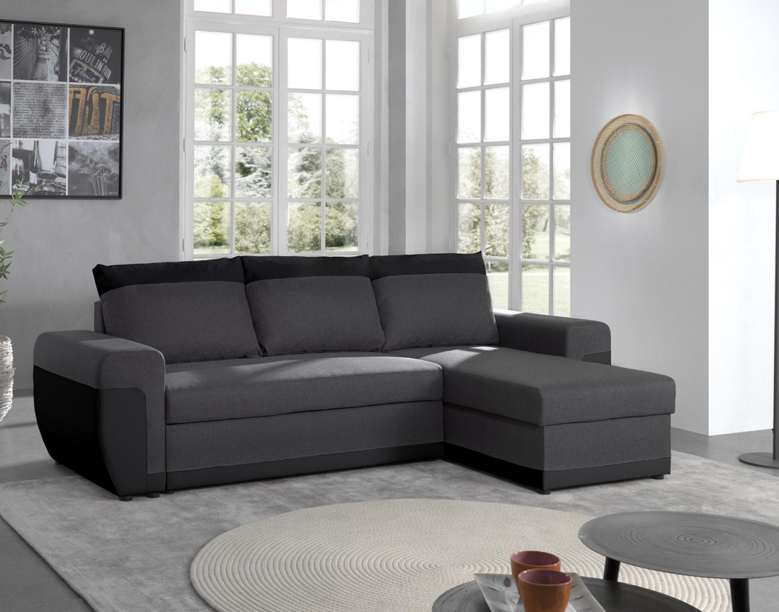 Milan - Canapé d'angle réversible - 4 places - Convertible avec coffre - En simili et tissu Milan - Canapé d'angle réversible - 4 places - Convertible avec coffre - En simili et tissu