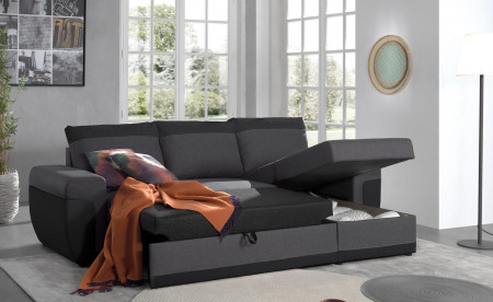 Milan - Canapé d'angle réversible - 4 places - Convertible avec coffre - En simili et tissu Milan - Canapé d'angle réversible - 4 places - Convertible avec coffre - En simili et tissu