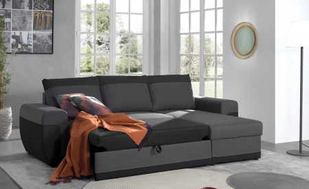 Milan - Canapé d'angle réversible - 4 places - Convertible avec coffre - En simili et tissu Milan - Canapé d'angle réversible - 4 places - Convertible avec coffre - En simili et tissu