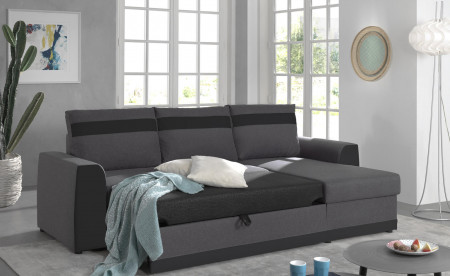 Capri - Canapé d'angle réversible - 4 places - Convertible avec coffre - En simili et tissu Capri - Canapé d'angle réversible - 4 places - Convertible avec coffre - En simili et tissu