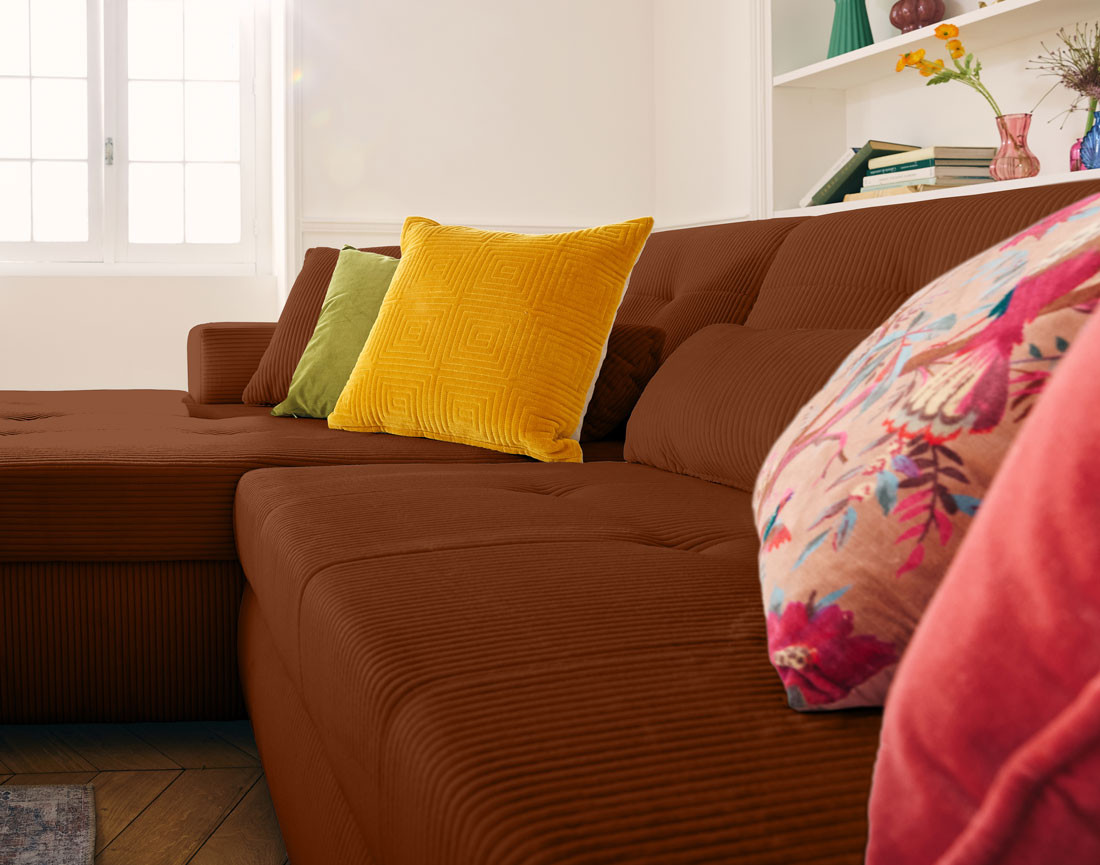 Canapé d'angle convertible Vermont 4 places avec coffre - angle gauche