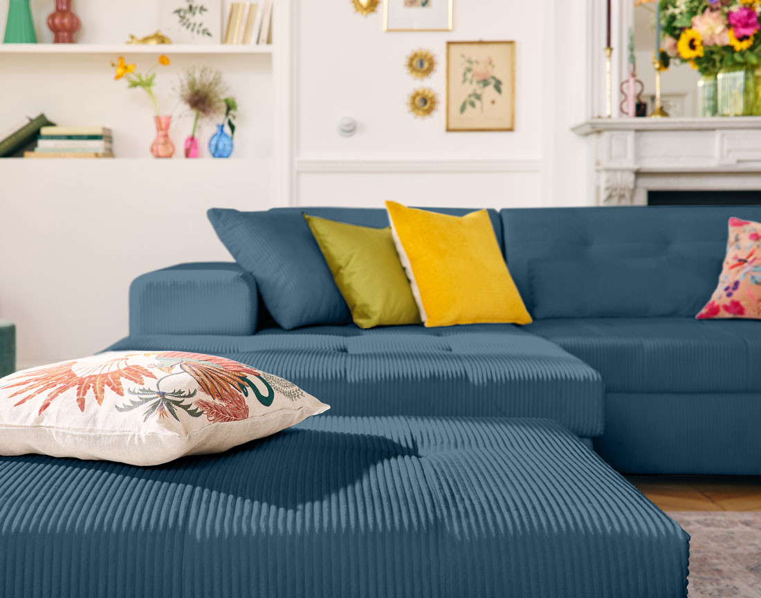 Canapé d'angle convertible Vermont 4 places avec coffre - angle gauche