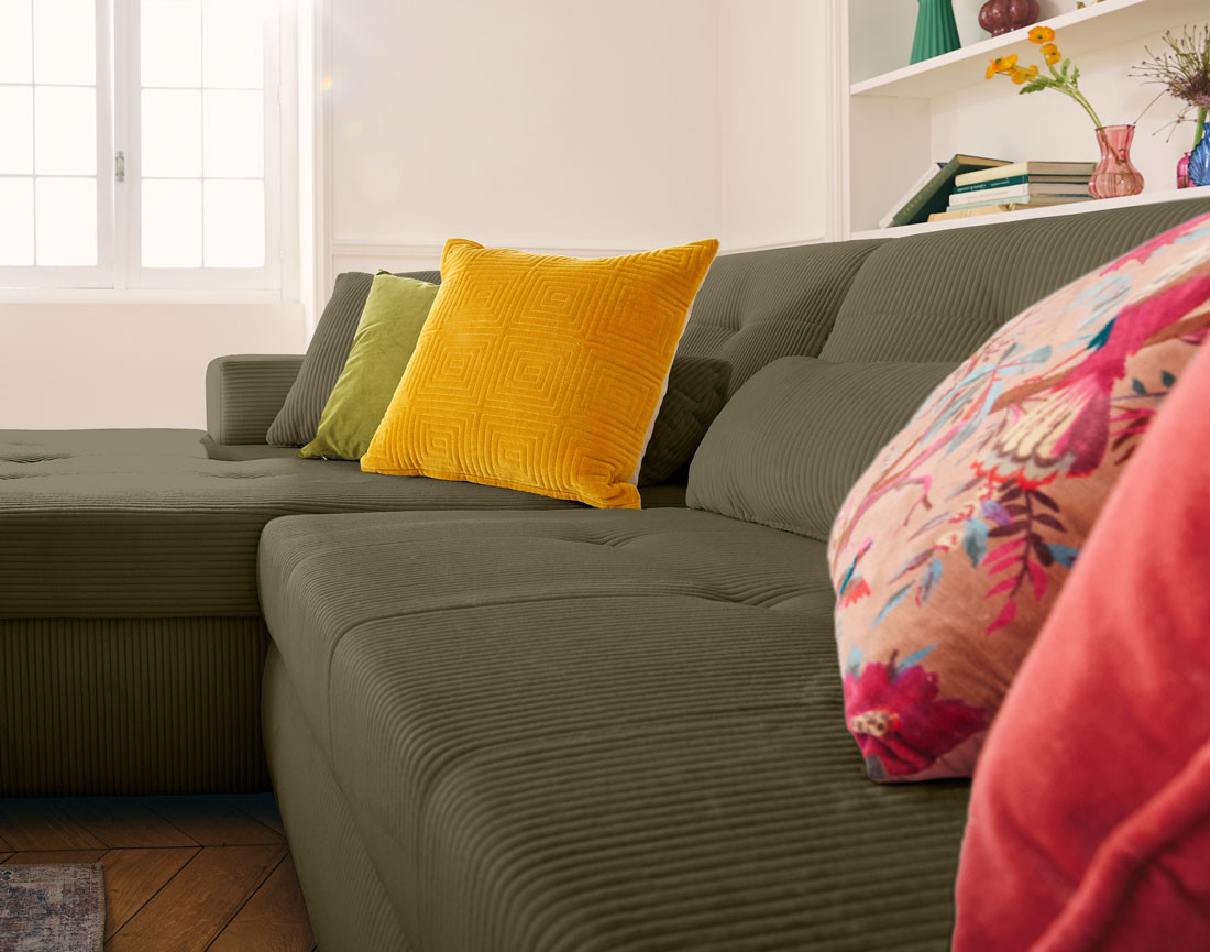 Canapé d'angle convertible Vermont 4 places avec coffre - angle gauche