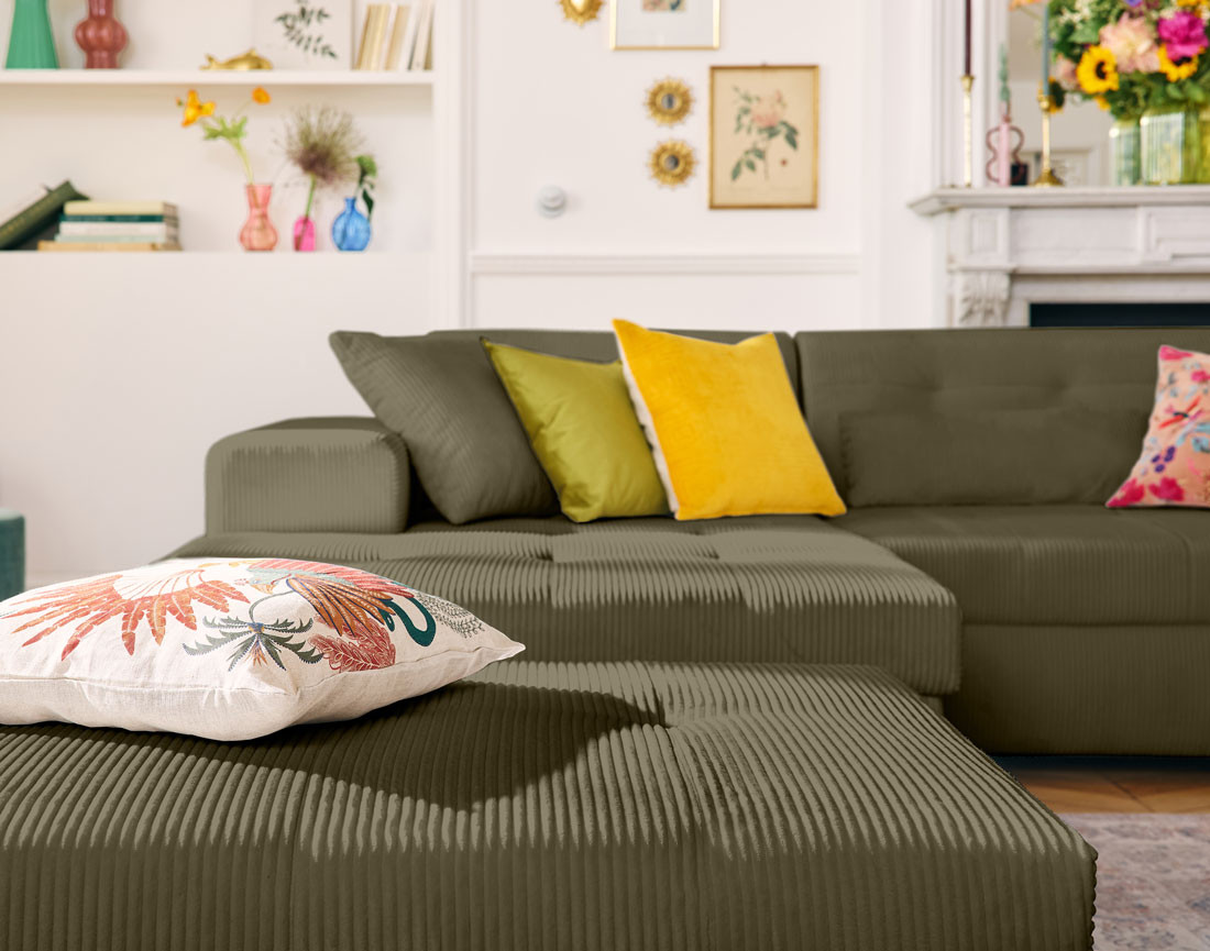 Canapé d'angle convertible Vermont 4 places avec coffre - angle gauche