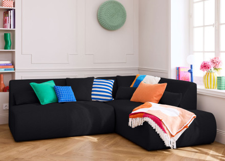 Canapé modulable d'angle droit 5 places en tissu mailles 3D Onyx