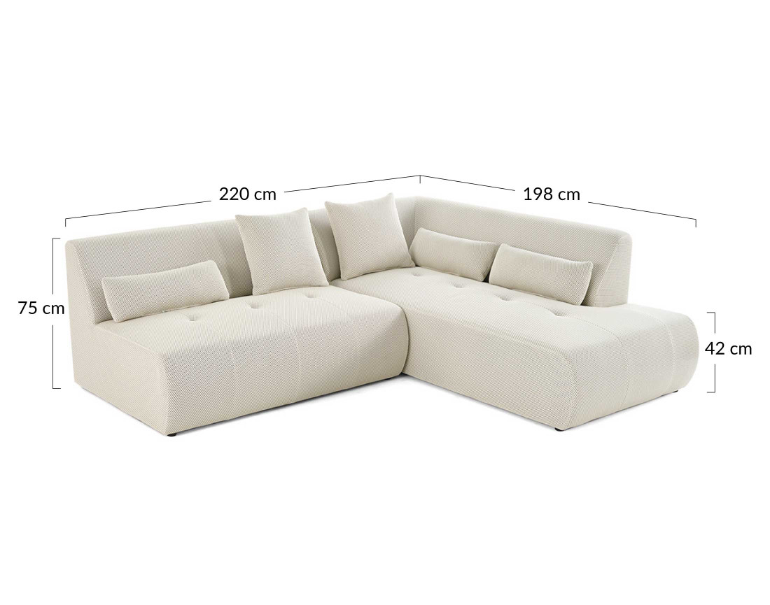 Canapé modulable d'angle droit 5 places en tissu mailles 3D Onyx