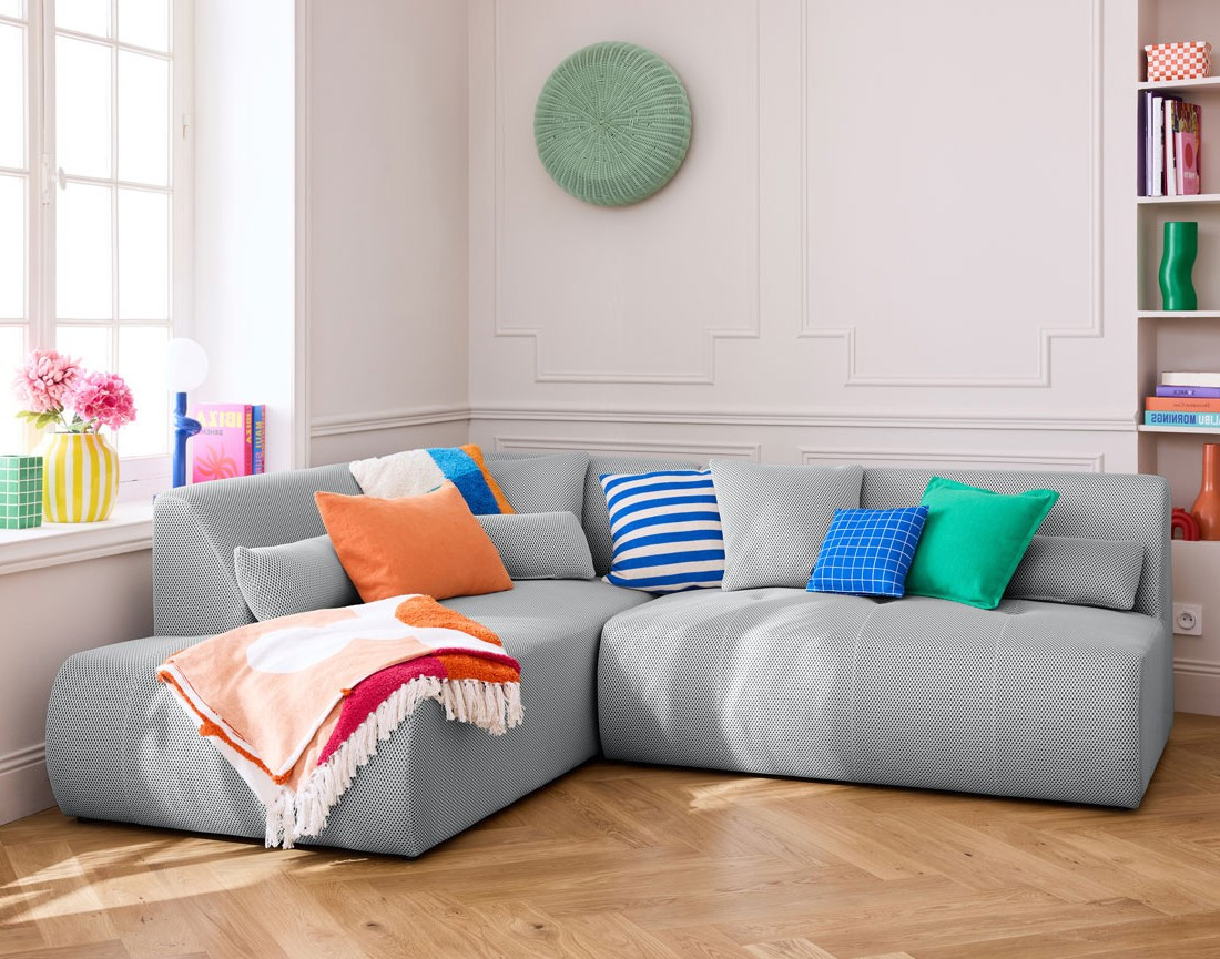 Canapé modulable d'angle gauche 5 places en tissu mailles 3D Onyx Canapé modulable d'angle gauche 5 places en tissu mailles 3D Onyx