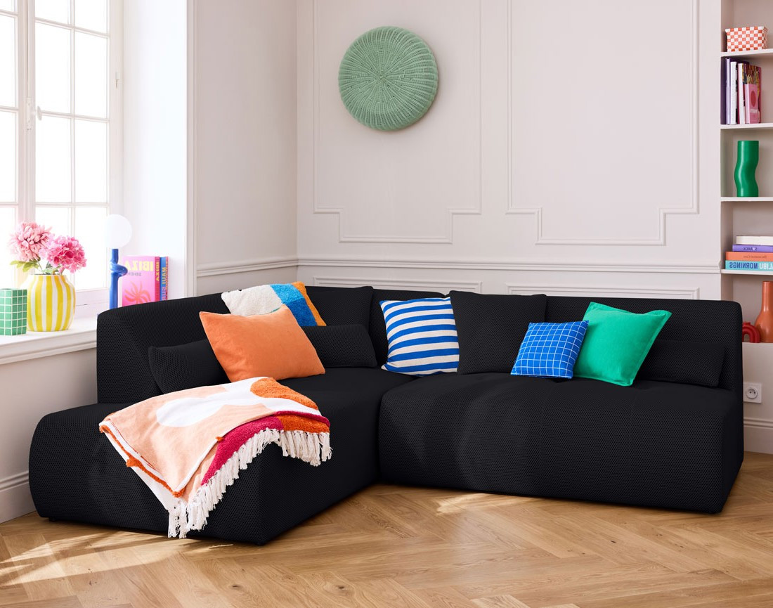 Canapé modulable d'angle gauche 5 places en tissu mailles 3D Onyx Canapé modulable d'angle gauche 5 places en tissu mailles 3D Onyx