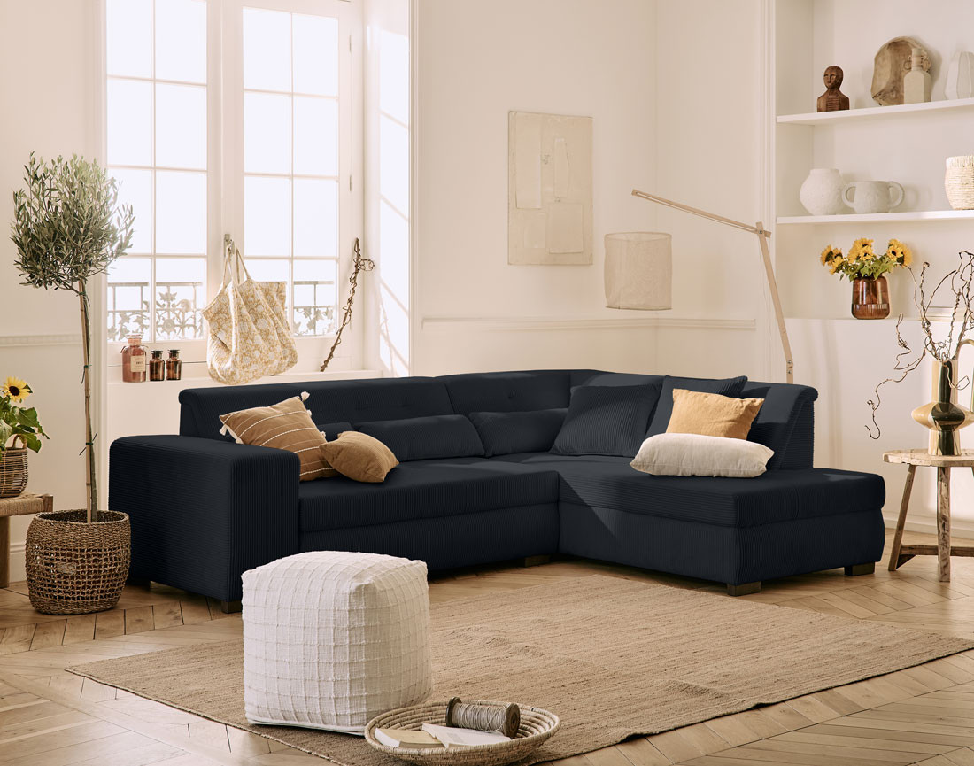 Canapé d'angle droit 5 places convertible en velours côtelé Vermont Canapé d'angle droit 5 places convertible en velours côtelé Vermont