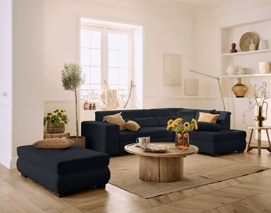 Canapé d'angle droit 5 places convertible en velours côtelé Vermont Canapé d'angle droit 5 places convertible en velours côtelé Vermont