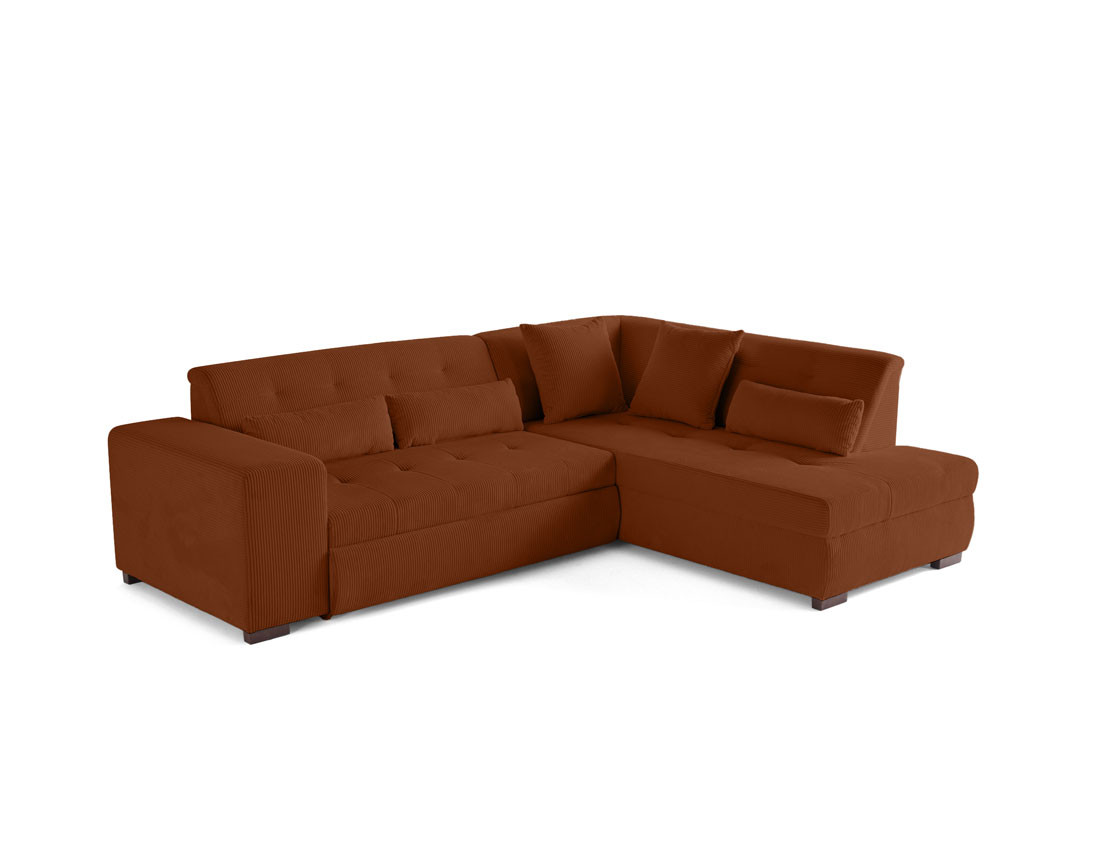 Canapé d'angle droit 5 places convertible en velours côtelé Vermont