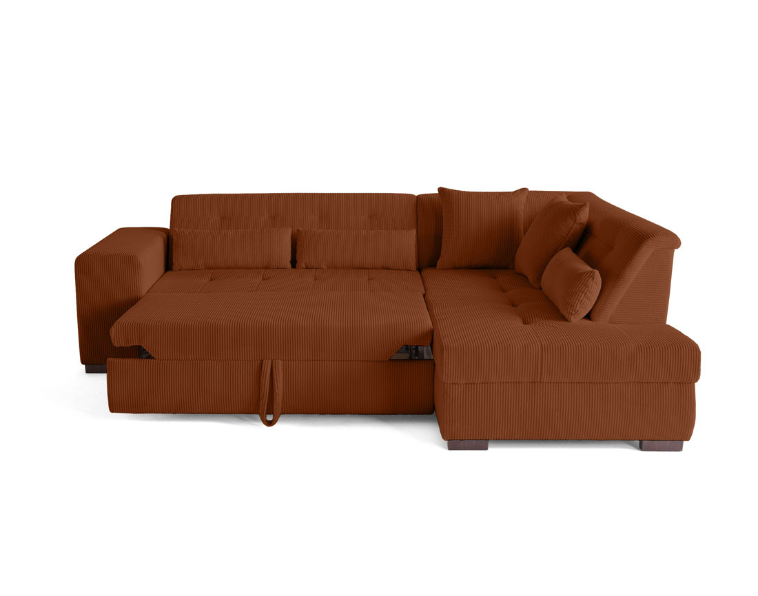 Canapé d'angle droit 5 places convertible en velours côtelé Vermont