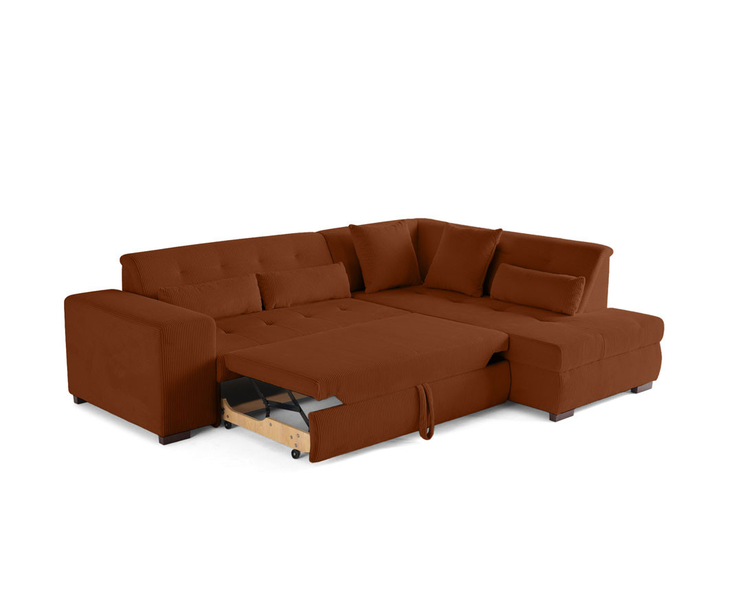 Canapé d'angle droit 5 places convertible en velours côtelé Vermont