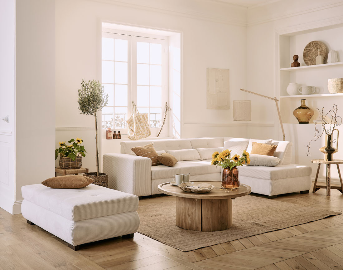 Canapé d'angle droit 5 places convertible en velours côtelé Vermont