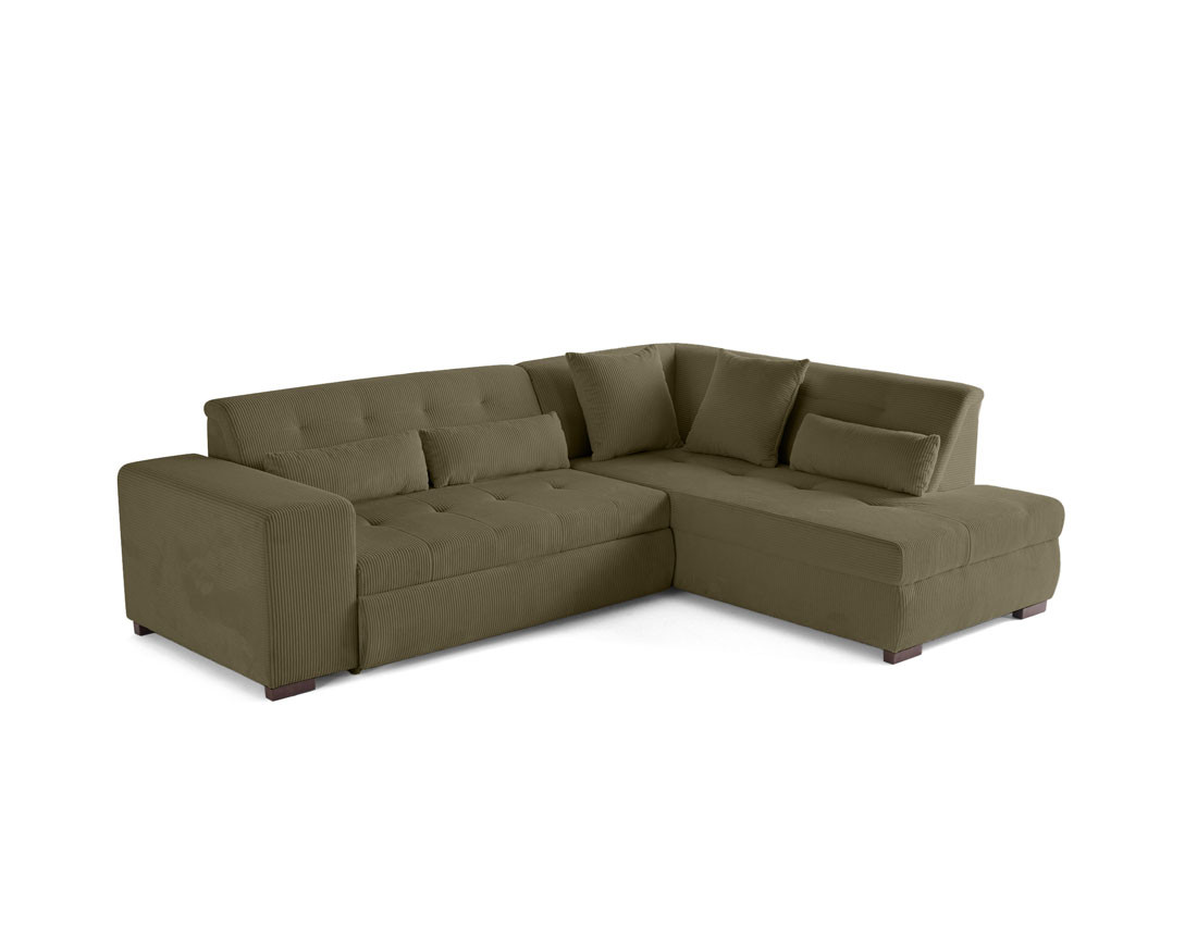 Canapé d'angle droit 5 places convertible en velours côtelé Vermont