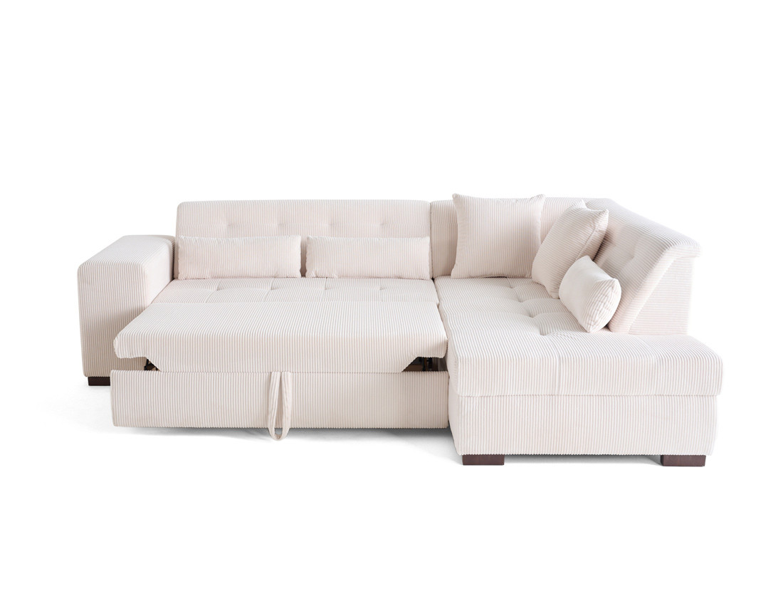 Canapé d'angle droit 5 places convertible en velours côtelé Vermont